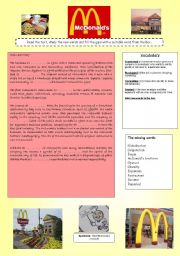 English Worksheet: MC DONALDS HISTORY