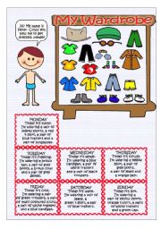 English Worksheet: My Wardrobe (boy version) + b/w