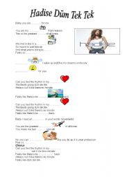 English Worksheet: Hadise dm tek tek song worksheet