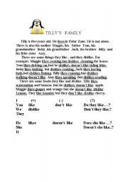 English worksheet: TILLYS FAMILY - like /dislike