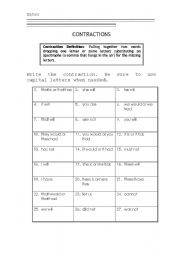 English Worksheet: Contractions