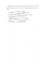 English worksheet: EXERCISE WITH A, AN, SOME, ANY, HOW MUCH, HOW MANY