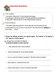 English Worksheet: Reported Speech - Questions