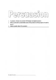 English Worksheet: Persuasive Presentation - TV advert about a new invention