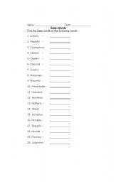 English worksheet: base words