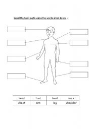 English worksheets: label the body parts