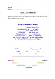 English worksheet: days of the week poem