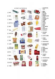 English Worksheet: Containers: match the items name and container to the picture