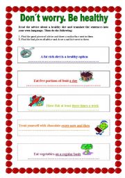 English worksheet: Healthy life