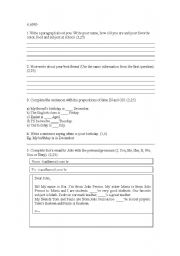 English worksheet: pronouns and prepositions