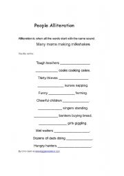 English Worksheet: PeopleAlliteration