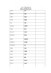 English worksheet: List of animals