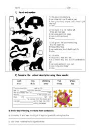 English Worksheet: animal description