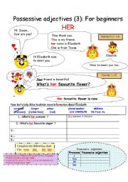 English Worksheet: POSSESSIVE ADJECTIVES FOR BEGINNERS