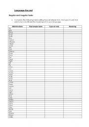 English worksheet: Regular and irregular verbs