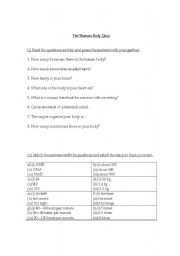 English worksheet: Human Body Quiz