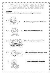English Worksheet: Tablemanners Match