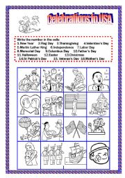 English Worksheet: Celebrations in Usa Match