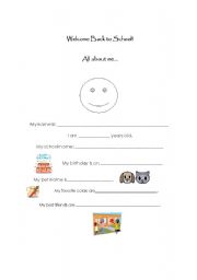 English worksheet: Welcome Back to School