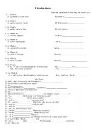 English worksheet: Basic Introductions And A Practice Convo