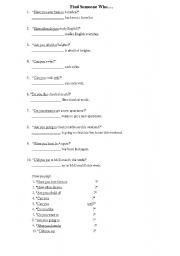 English Worksheet: Find Someone Who....