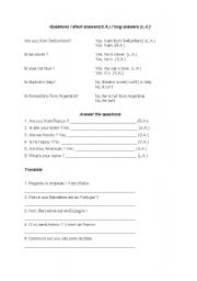 English worksheet: Short Answers/Long answers