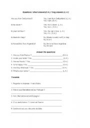 English Worksheet: Short Answers/Long answers