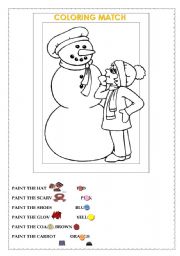 English Worksheet: WINTER COLORING MATCH