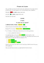 English Worksheet: Phrases and clauses 1