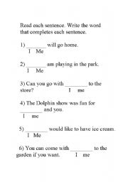 English worksheet: I/Me