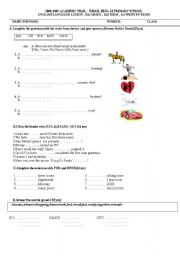 English Worksheet: exam for 8th grade