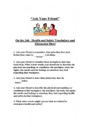 English worksheet: Ask Your Friend about Health and Safety