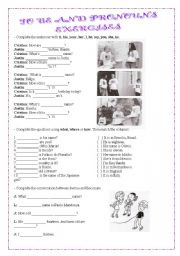English Worksheet: TO BE AND PRONOUNS - EXERCISES