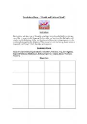 English worksheet: Vocabulary Bingo Health and Safety at Work Student Worksheet