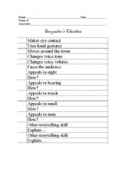 English worksheet: Storytellers Checklist