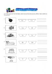 English Worksheet: BEGINNING SOUND RECOGNITION