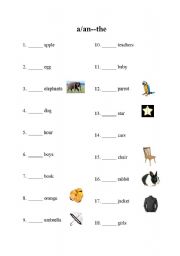 English worksheet: a/an-the