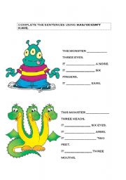 English Worksheet: Has and doesnt have