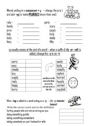 English Worksheet: Rules about -y