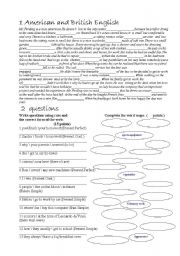 English worksheet: British-American English,Questions,Compound adjectives