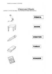 English Worksheet: classroom objects