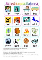 English Worksheet: Mistakable sounds flash cards