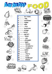 English Worksheet: Complete with A or AN. !!!!!!!!!!!!!!!!!!!!!!! FOOD