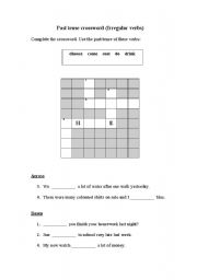 English worksheet: Irregular verb (past tense) crossword