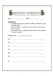English Worksheet: writing out numbers