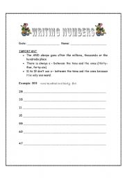 English worksheet: writing out numbers