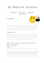 English worksheet: Learning English, Strengths and Weaknesses