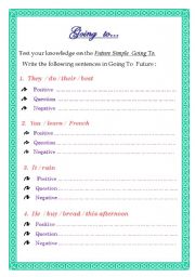 English worksheet: SIMPLE FUTURE  ( BE GOING TO )