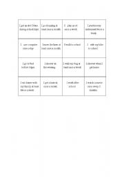 English Worksheet: Routine Bingo