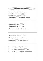 English Worksheet: measure and compare